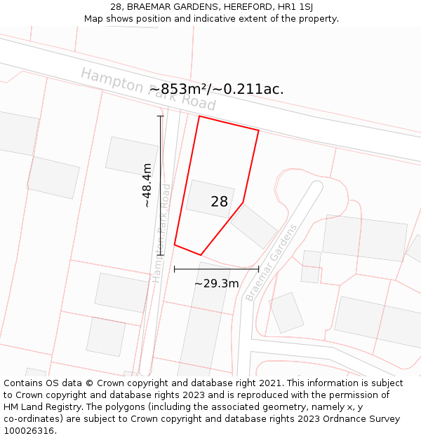28, BRAEMAR GARDENS, HEREFORD, HR1 1SJ: Plot and title map