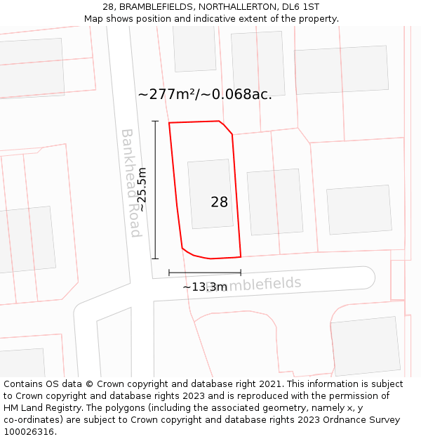 28, BRAMBLEFIELDS, NORTHALLERTON, DL6 1ST: Plot and title map