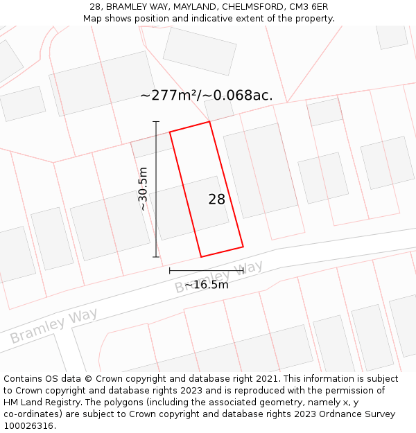 28, BRAMLEY WAY, MAYLAND, CHELMSFORD, CM3 6ER: Plot and title map