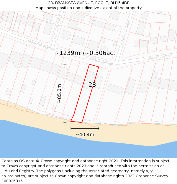 28, BRANKSEA AVENUE, POOLE, BH15 4DP: Plot and title map