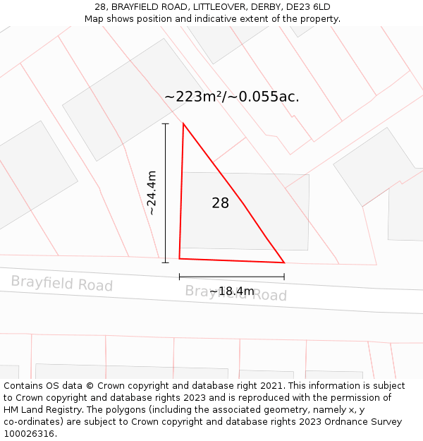 28, BRAYFIELD ROAD, LITTLEOVER, DERBY, DE23 6LD: Plot and title map