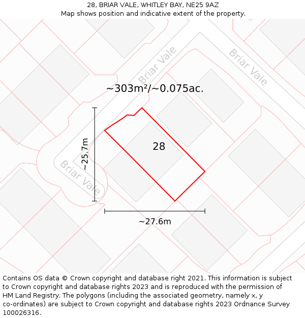 28, BRIAR VALE, WHITLEY BAY, NE25 9AZ: Plot and title map