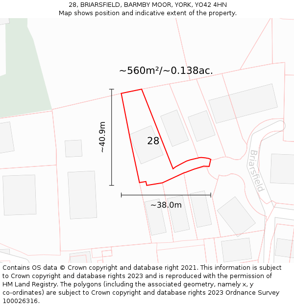 28, BRIARSFIELD, BARMBY MOOR, YORK, YO42 4HN: Plot and title map