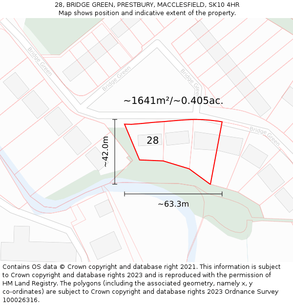 28, BRIDGE GREEN, PRESTBURY, MACCLESFIELD, SK10 4HR: Plot and title map