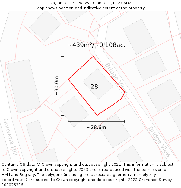 28, BRIDGE VIEW, WADEBRIDGE, PL27 6BZ: Plot and title map