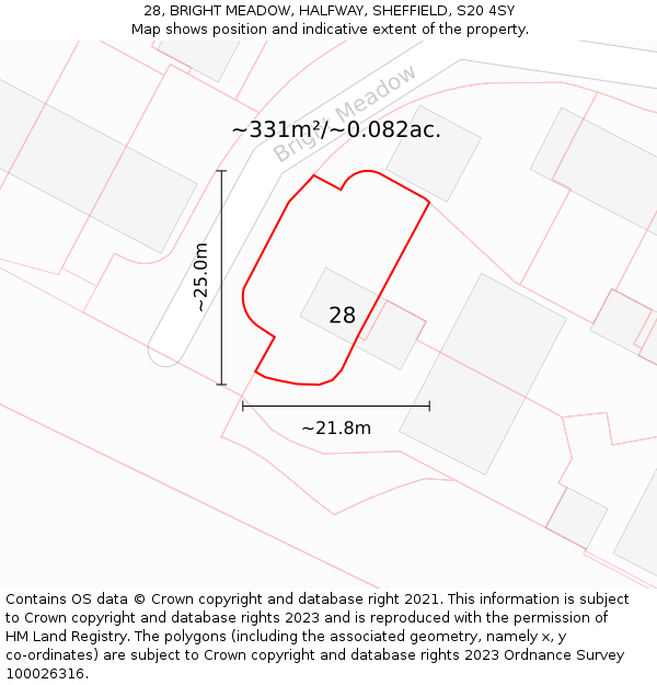 28, BRIGHT MEADOW, HALFWAY, SHEFFIELD, S20 4SY: Plot and title map