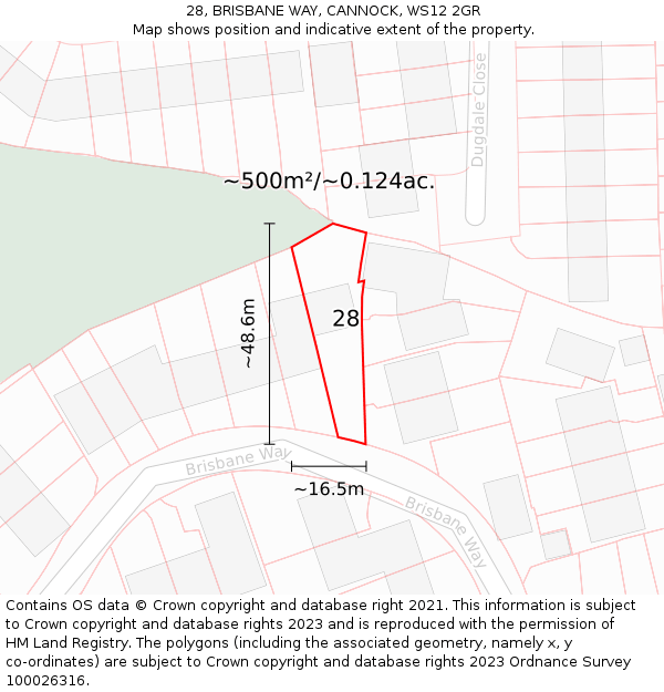 28, BRISBANE WAY, CANNOCK, WS12 2GR: Plot and title map