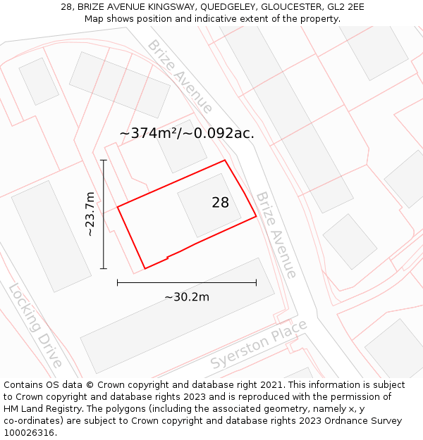 28, BRIZE AVENUE KINGSWAY, QUEDGELEY, GLOUCESTER, GL2 2EE: Plot and title map