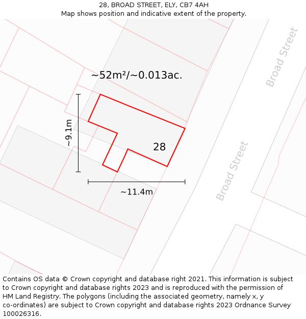 28, BROAD STREET, ELY, CB7 4AH: Plot and title map