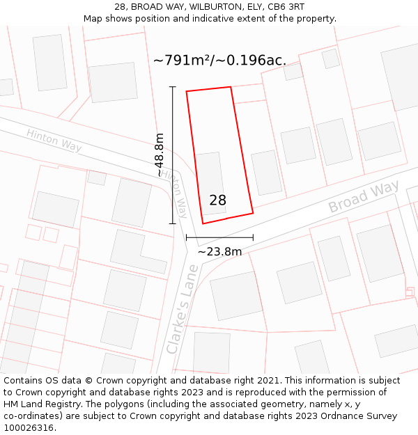 28, BROAD WAY, WILBURTON, ELY, CB6 3RT: Plot and title map