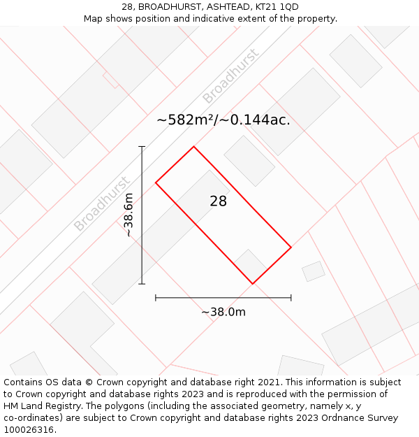 28, BROADHURST, ASHTEAD, KT21 1QD: Plot and title map