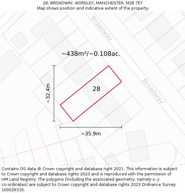 28, BROADWAY, WORSLEY, MANCHESTER, M28 7EY: Plot and title map