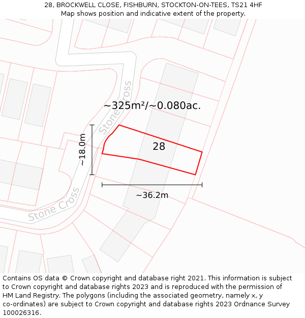 28, BROCKWELL CLOSE, FISHBURN, STOCKTON-ON-TEES, TS21 4HF: Plot and title map