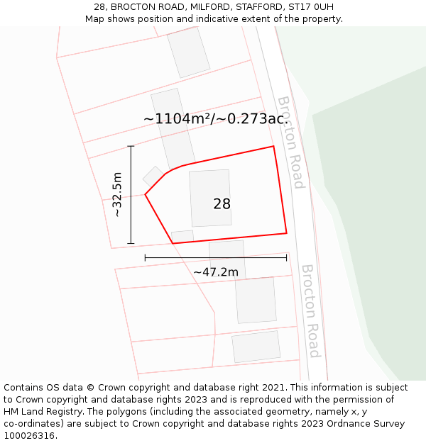 28, BROCTON ROAD, MILFORD, STAFFORD, ST17 0UH: Plot and title map
