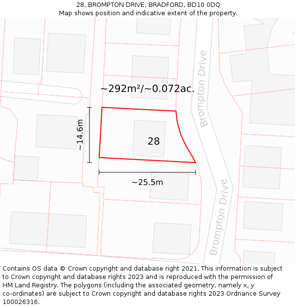 28, BROMPTON DRIVE, BRADFORD, BD10 0DQ: Plot and title map