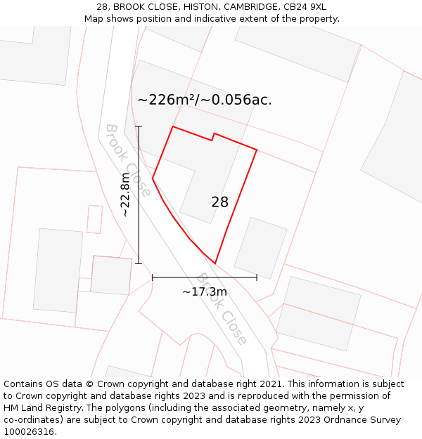 28, BROOK CLOSE, HISTON, CAMBRIDGE, CB24 9XL: Plot and title map
