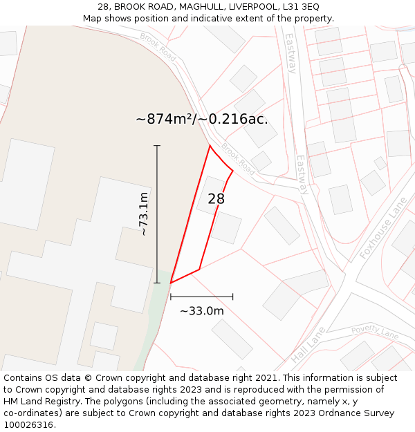 28, BROOK ROAD, MAGHULL, LIVERPOOL, L31 3EQ: Plot and title map