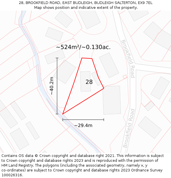 28, BROOKFIELD ROAD, EAST BUDLEIGH, BUDLEIGH SALTERTON, EX9 7EL: Plot and title map