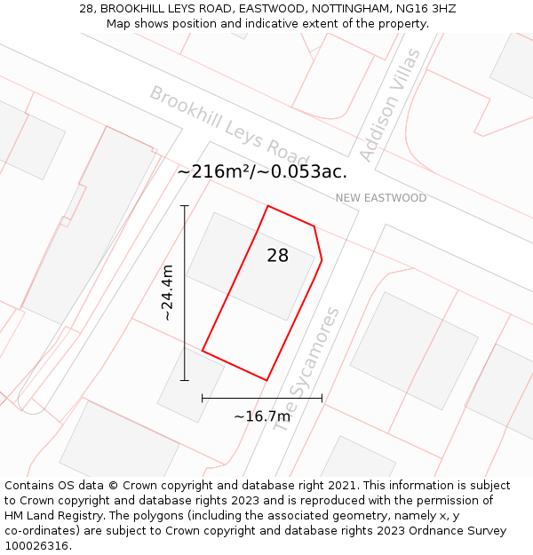 28, BROOKHILL LEYS ROAD, EASTWOOD, NOTTINGHAM, NG16 3HZ: Plot and title map