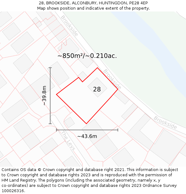 28, BROOKSIDE, ALCONBURY, HUNTINGDON, PE28 4EP: Plot and title map