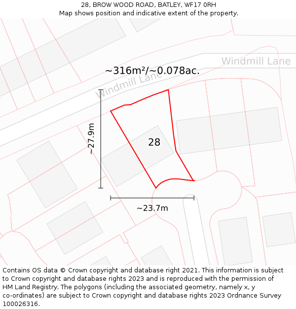 28, BROW WOOD ROAD, BATLEY, WF17 0RH: Plot and title map