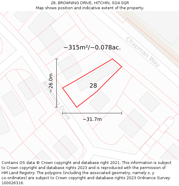 28, BROWNING DRIVE, HITCHIN, SG4 0QR: Plot and title map