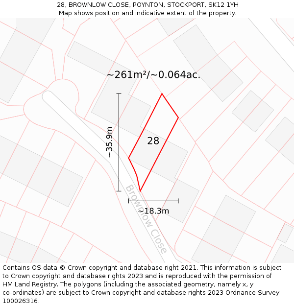 28, BROWNLOW CLOSE, POYNTON, STOCKPORT, SK12 1YH: Plot and title map