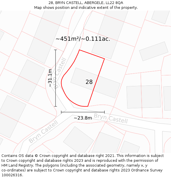 28, BRYN CASTELL, ABERGELE, LL22 8QA: Plot and title map