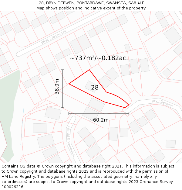 28, BRYN DERWEN, PONTARDAWE, SWANSEA, SA8 4LF: Plot and title map