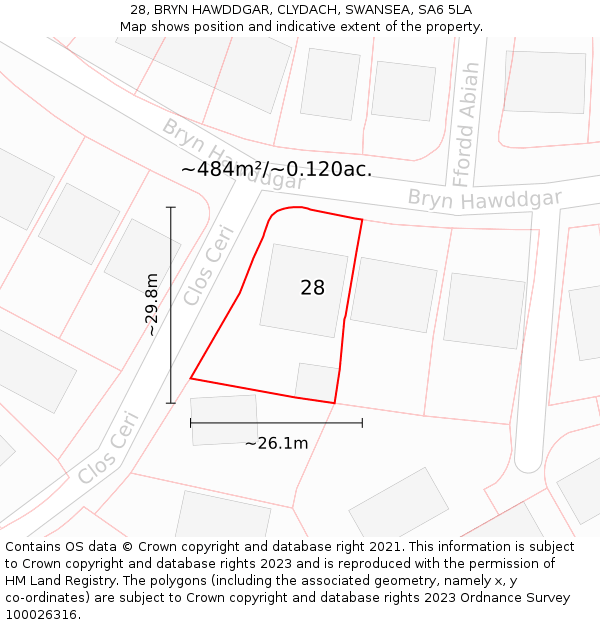 28, BRYN HAWDDGAR, CLYDACH, SWANSEA, SA6 5LA: Plot and title map