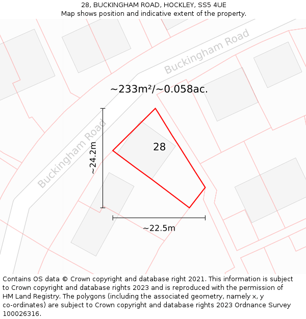 28, BUCKINGHAM ROAD, HOCKLEY, SS5 4UE: Plot and title map