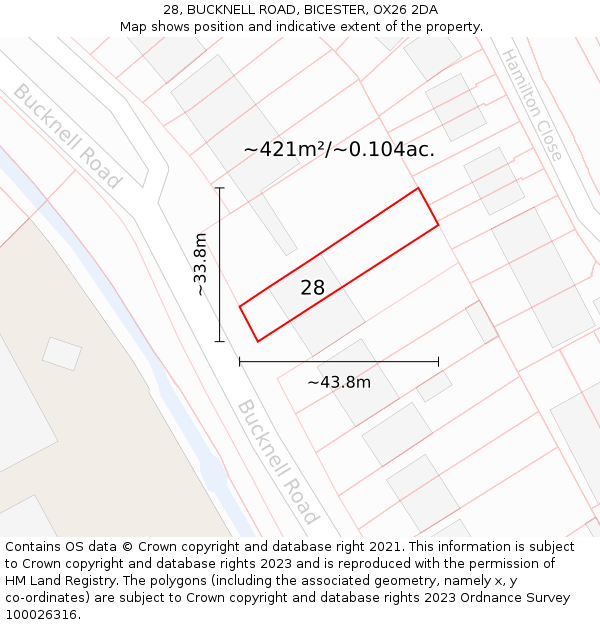 28, BUCKNELL ROAD, BICESTER, OX26 2DA: Plot and title map