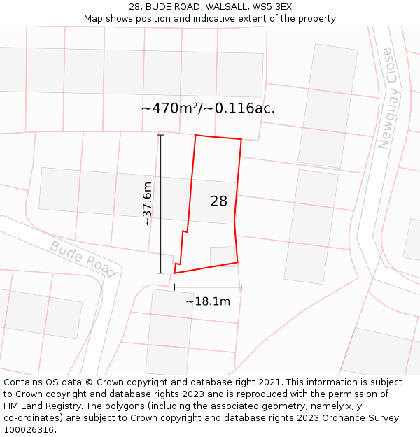 28, BUDE ROAD, WALSALL, WS5 3EX: Plot and title map