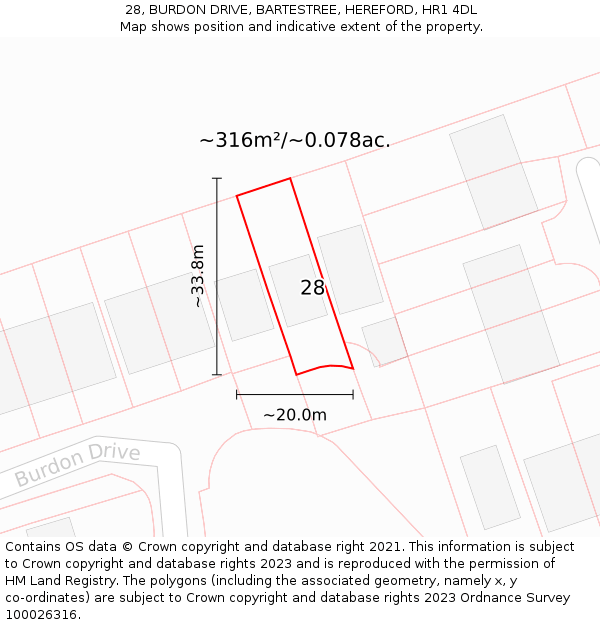 28, BURDON DRIVE, BARTESTREE, HEREFORD, HR1 4DL: Plot and title map
