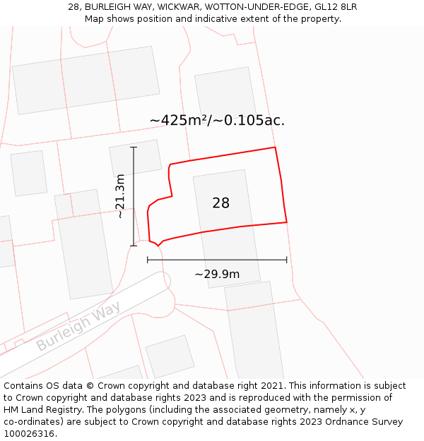 28, BURLEIGH WAY, WICKWAR, WOTTON-UNDER-EDGE, GL12 8LR: Plot and title map