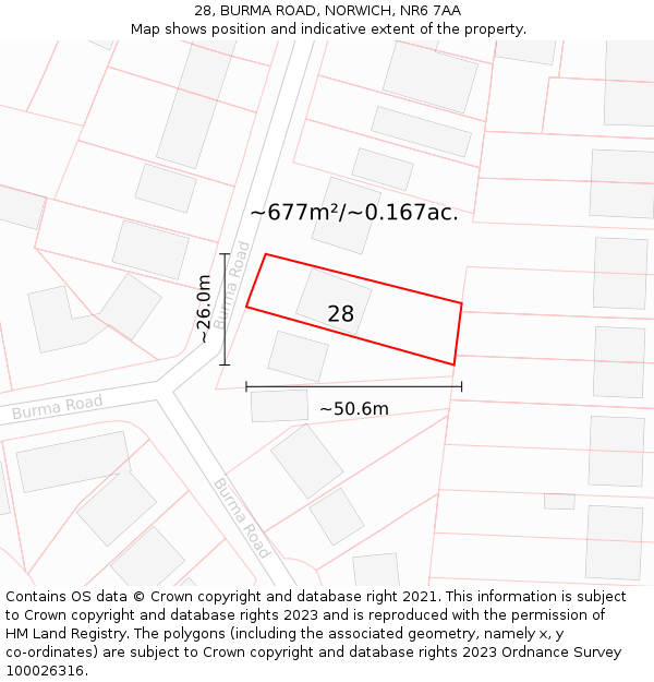 28, BURMA ROAD, NORWICH, NR6 7AA: Plot and title map