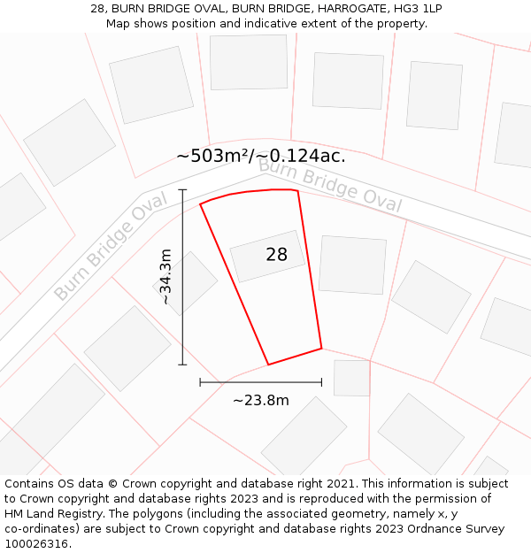 28, BURN BRIDGE OVAL, BURN BRIDGE, HARROGATE, HG3 1LP: Plot and title map