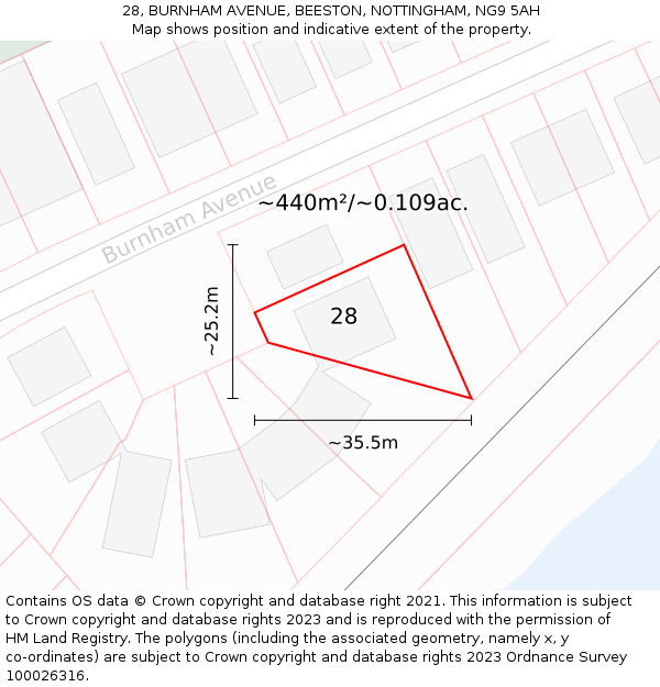 28, BURNHAM AVENUE, BEESTON, NOTTINGHAM, NG9 5AH: Plot and title map