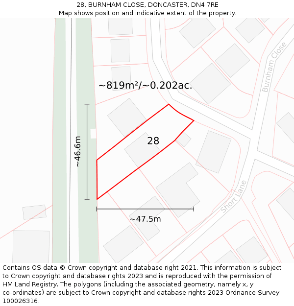 28, BURNHAM CLOSE, DONCASTER, DN4 7RE: Plot and title map