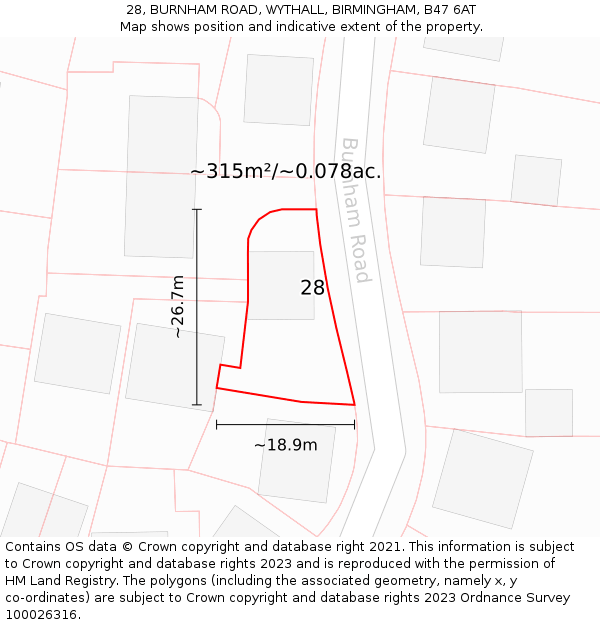 28, BURNHAM ROAD, WYTHALL, BIRMINGHAM, B47 6AT: Plot and title map