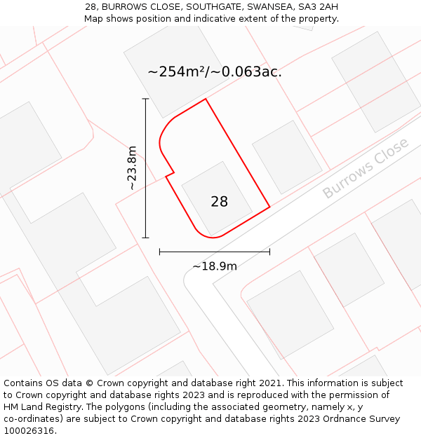 28, BURROWS CLOSE, SOUTHGATE, SWANSEA, SA3 2AH: Plot and title map