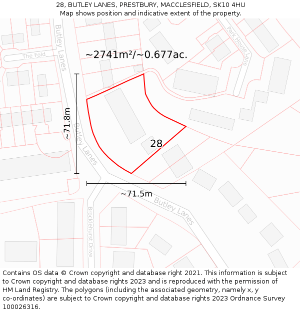 28, BUTLEY LANES, PRESTBURY, MACCLESFIELD, SK10 4HU: Plot and title map