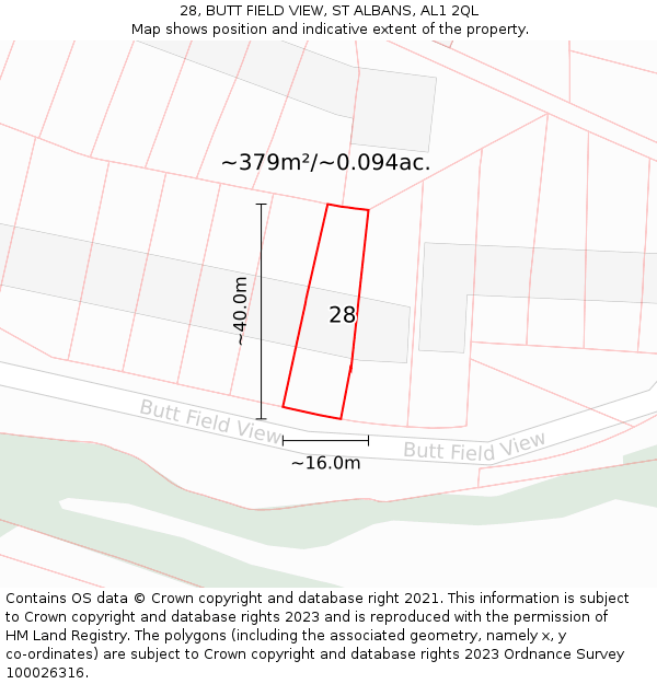 28, BUTT FIELD VIEW, ST ALBANS, AL1 2QL: Plot and title map
