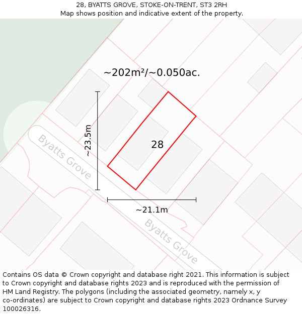 28, BYATTS GROVE, STOKE-ON-TRENT, ST3 2RH: Plot and title map