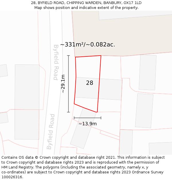 28, BYFIELD ROAD, CHIPPING WARDEN, BANBURY, OX17 1LD: Plot and title map