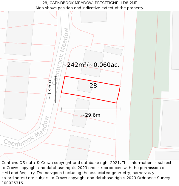 28, CAENBROOK MEADOW, PRESTEIGNE, LD8 2NE: Plot and title map