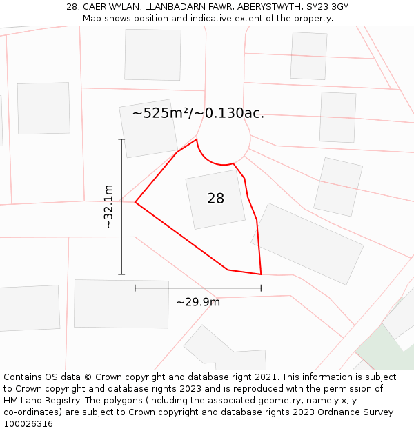 28, CAER WYLAN, LLANBADARN FAWR, ABERYSTWYTH, SY23 3GY: Plot and title map