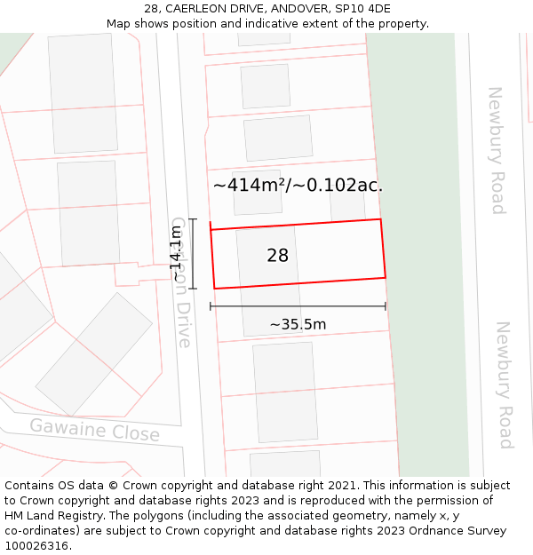 28, CAERLEON DRIVE, ANDOVER, SP10 4DE: Plot and title map
