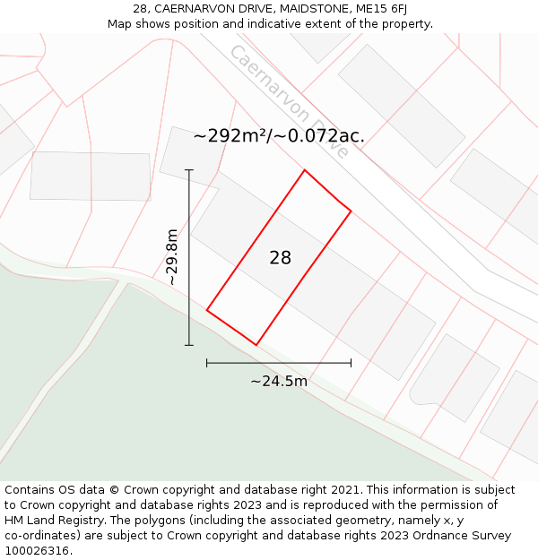 28, CAERNARVON DRIVE, MAIDSTONE, ME15 6FJ: Plot and title map