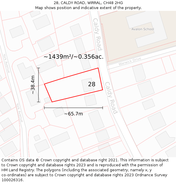 28, CALDY ROAD, WIRRAL, CH48 2HG: Plot and title map